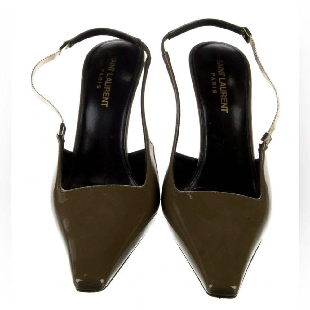 SAINT LAURENT BLAKE SLINGBACK PUMP IN AMBER GREEN